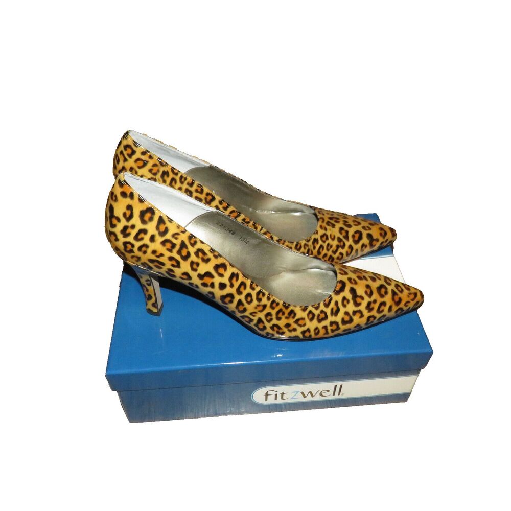 Fitzwell Vintage Leopard Print Patent Leather Pointed Toe Pumps Women's Size 13